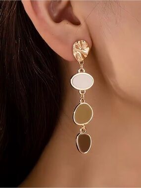 Gold Drop Earrings with White and Brown Accents new